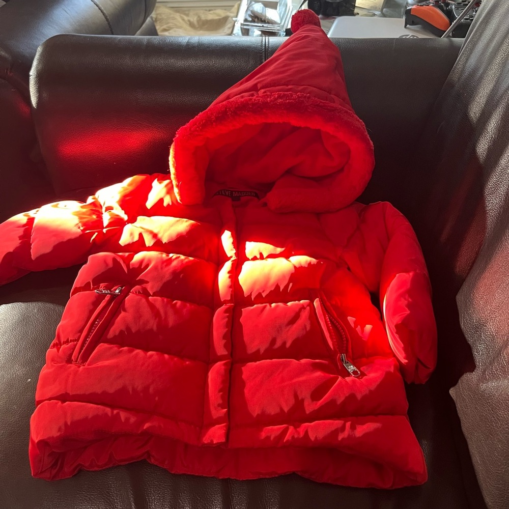 Steve Madden Red Puffer Jacket with Hood